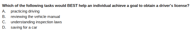 which of the following tasks would best help an individual achieve a go…