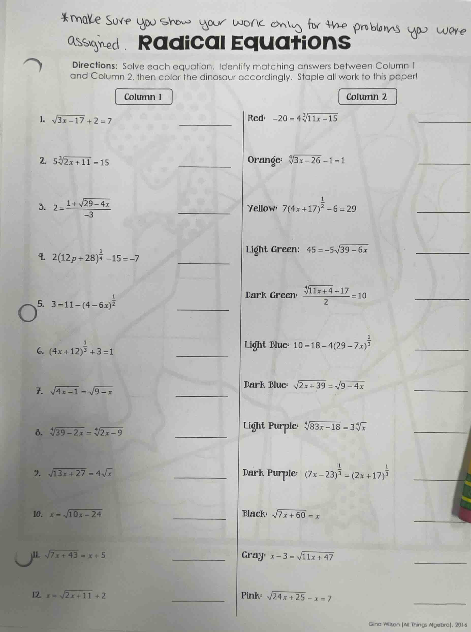 *make sure you show your work only for the problems you were assigned. …