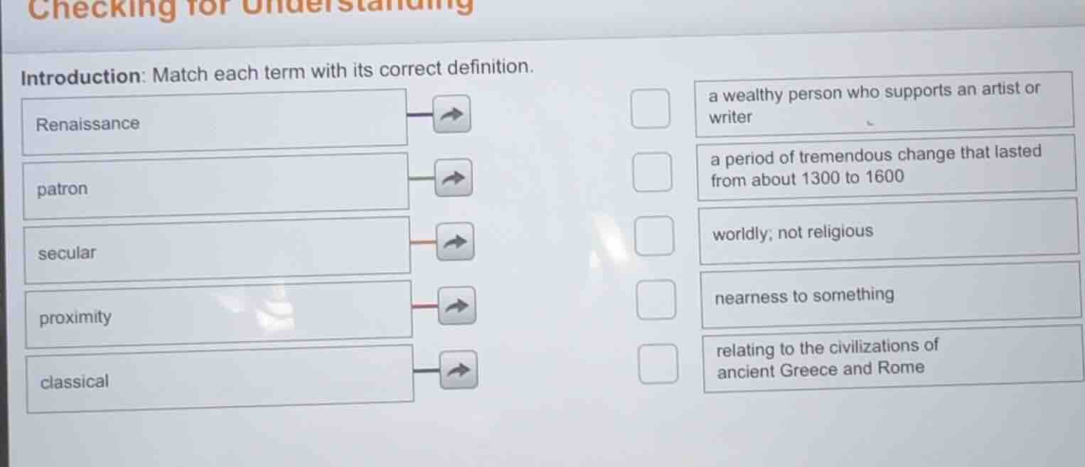 checking for understanding introduction: match each term with its corre…