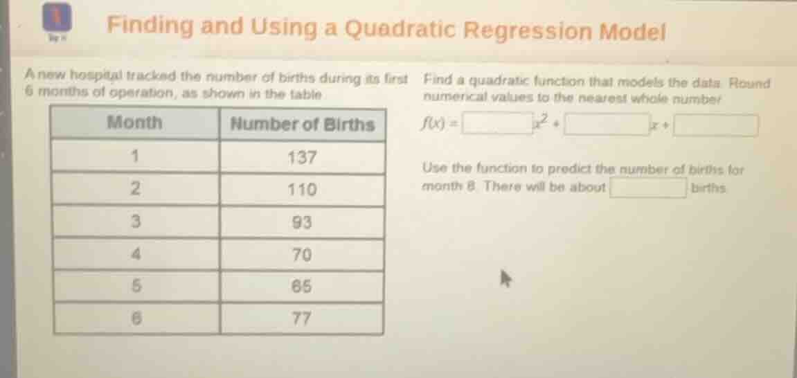 finding and using a quadratic regression model a new hospital tracked t…