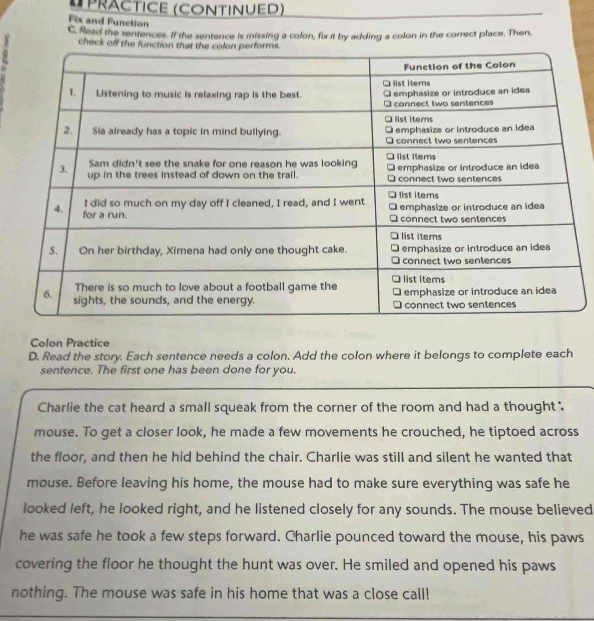 practice (continued) fix and function c. read the sentences. if the sen…