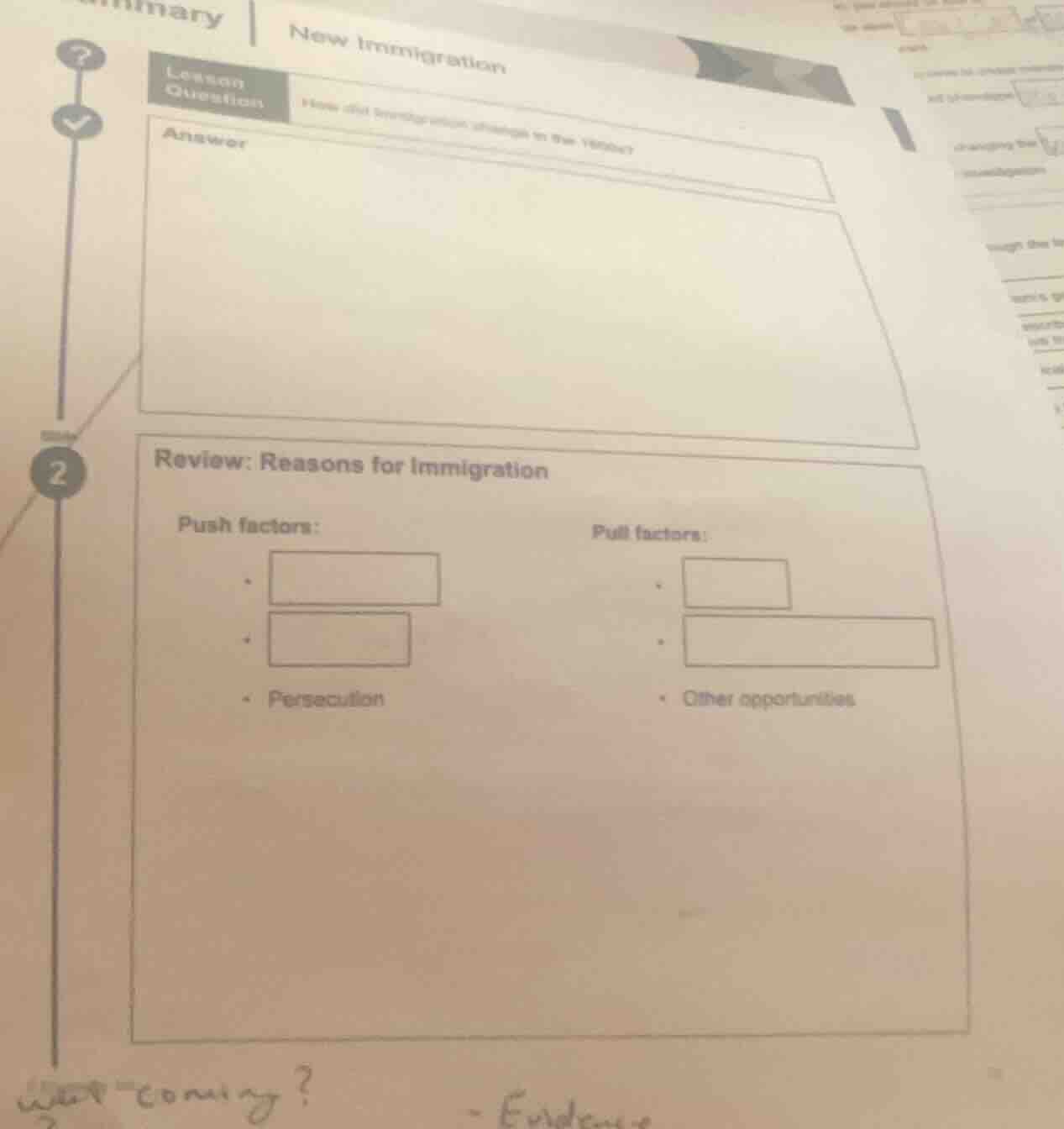 new immigration lesson question answer review: reasons for immigration …