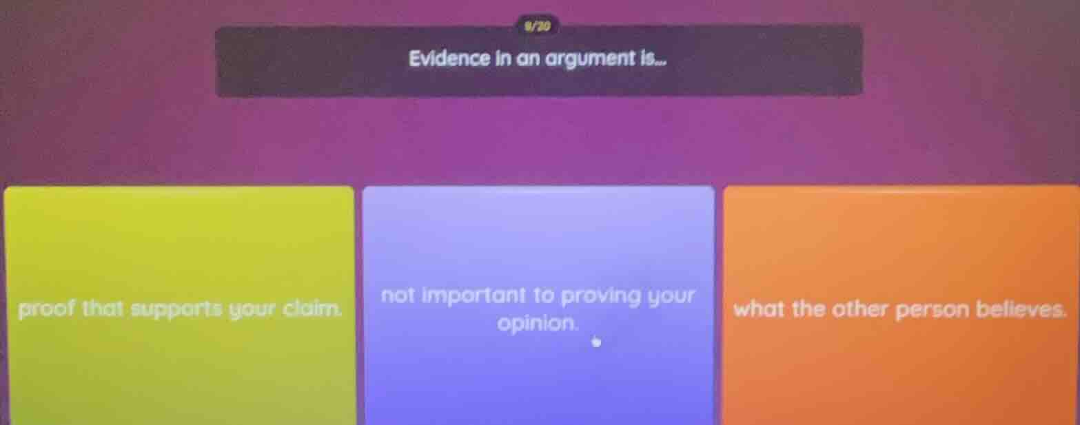 evidence in an argument is... proof that supports your claim. not impor…