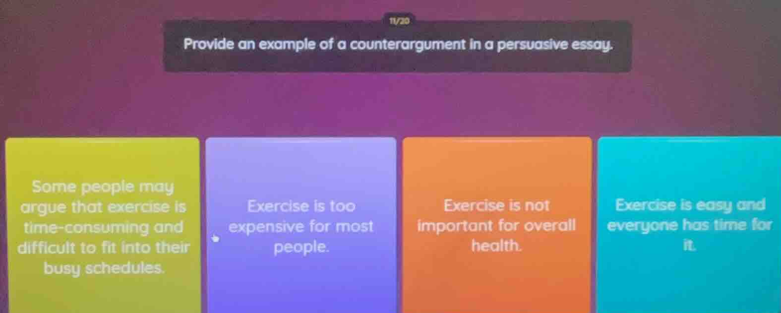 provide an example of a counterargument in a persuasive essay. some peo…