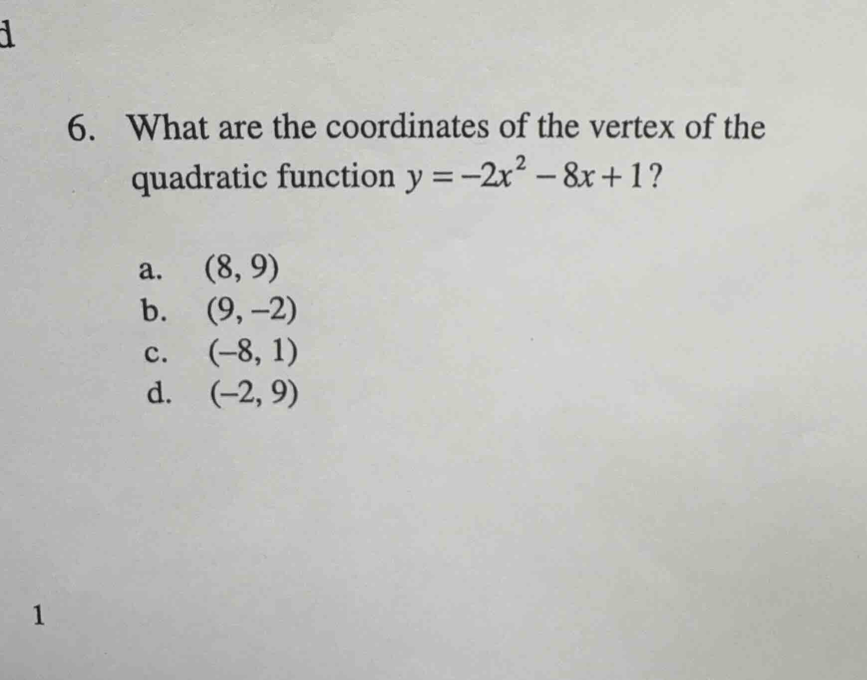 6. what are the coordinates of the vertex of the quadratic function $y …