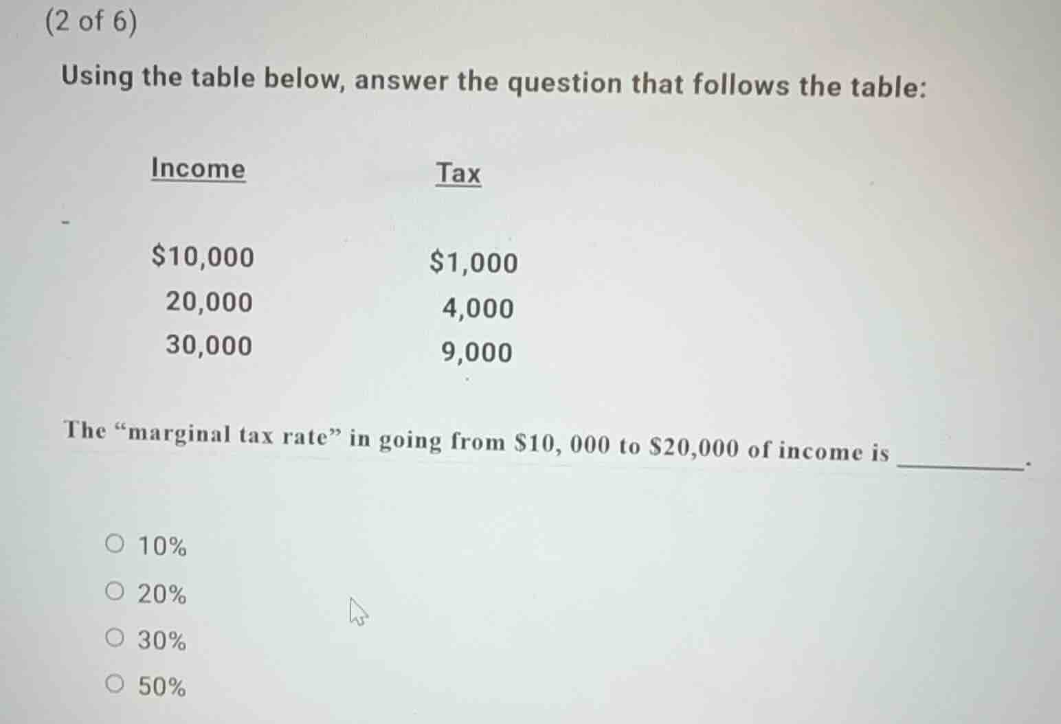 (2 of 6) using the table below, answer the question that follows the ta…