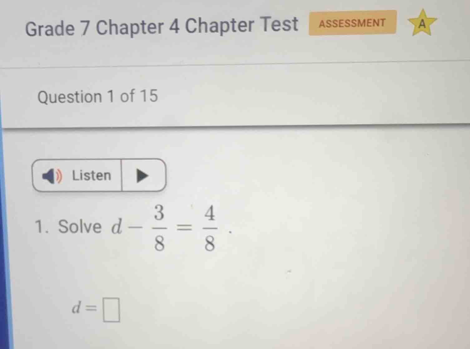 grade 7 chapter 4 chapter test assessment question 1 of 15 listen 1. so…