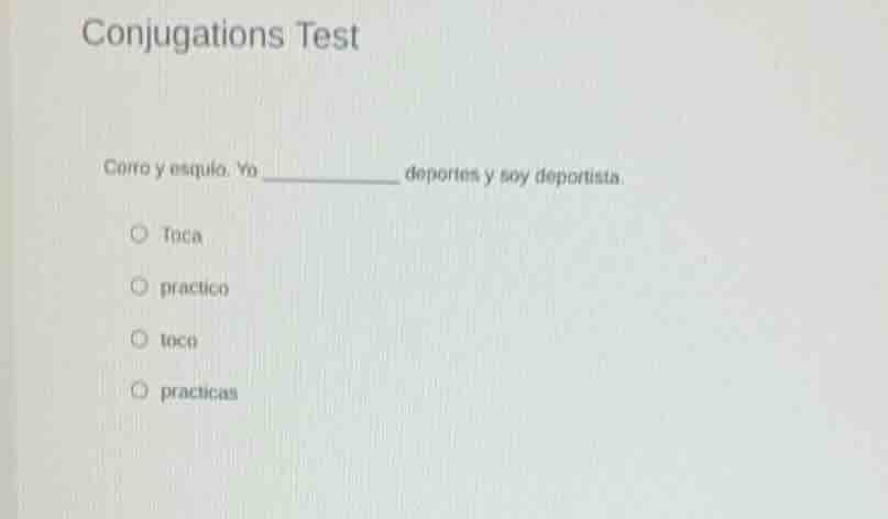 conjugations test corro y esquío. yo ______ deportes y soy deportista. …