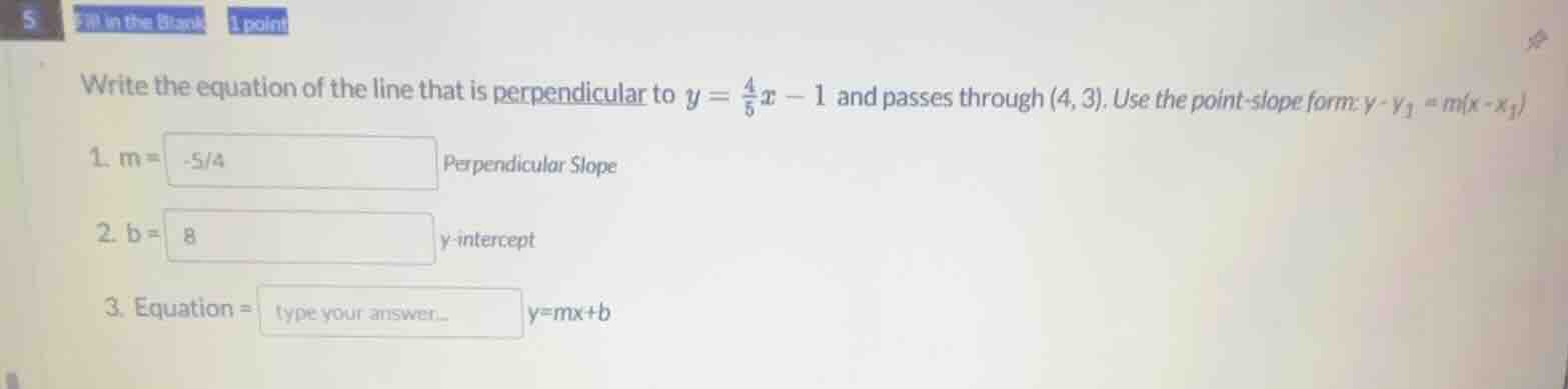write the equation of the line that is perpendicular to $y = \\frac{4}{…