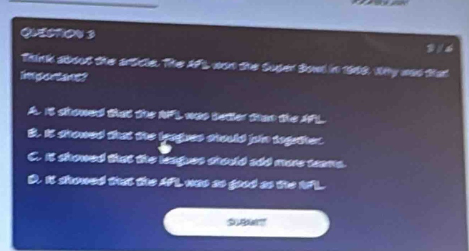 question 3 think about the article. the afl won the super bowl in 1969.…
