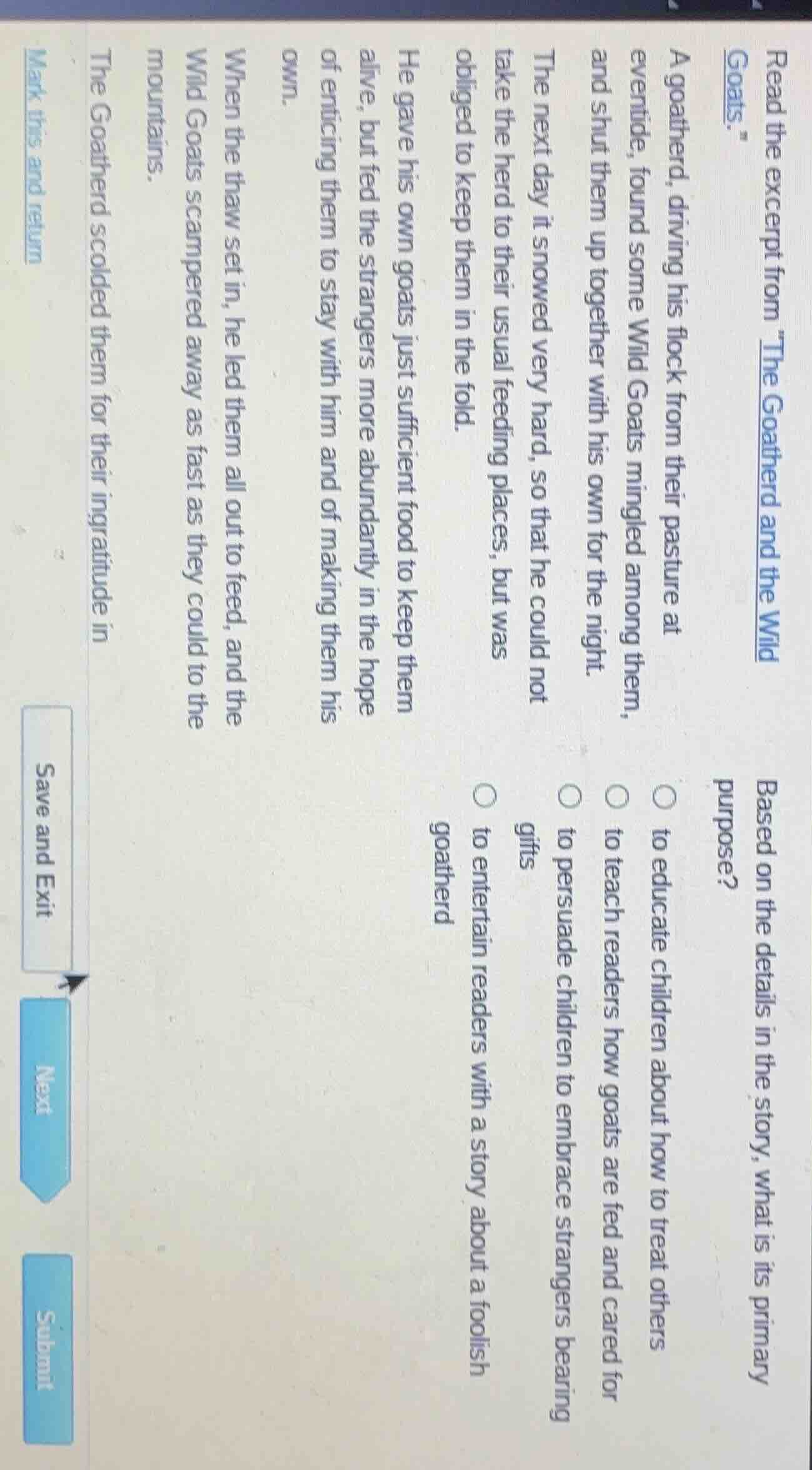 read the excerpt from \the goatherd and the wild goats.\ a goatherd, dr…