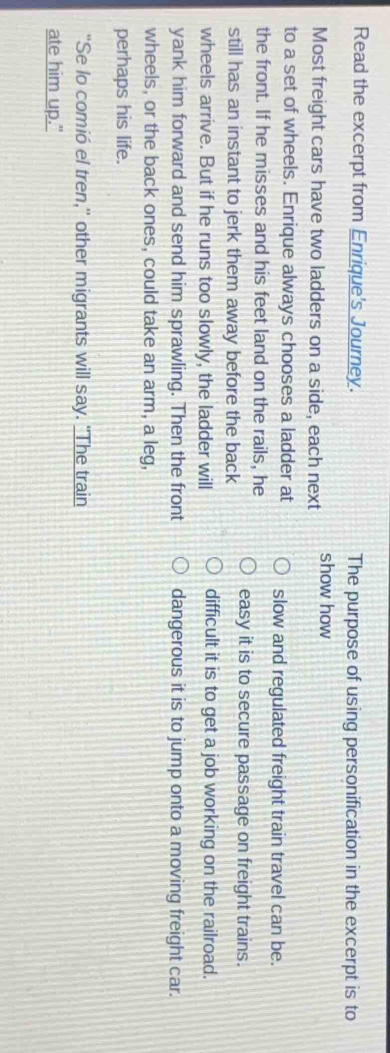 read the excerpt from enrique’s journey. most freight cars have two lad…