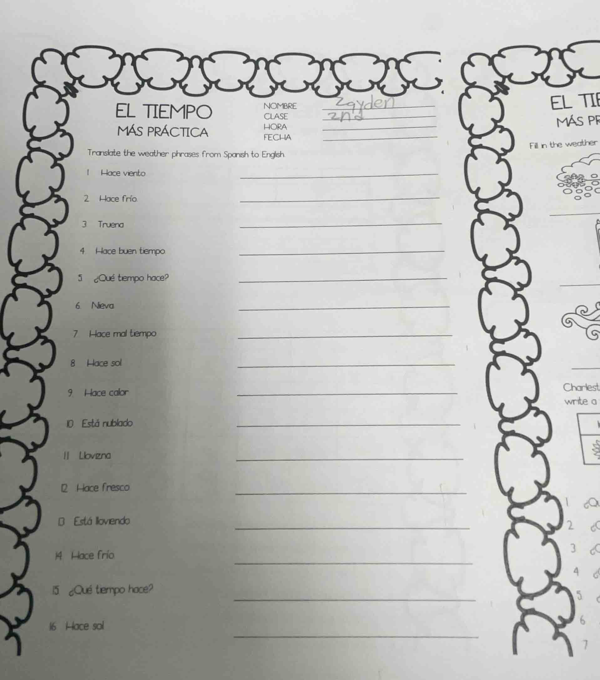 el tiempo más práctica nombre clase hora fecha translate the weather ph…