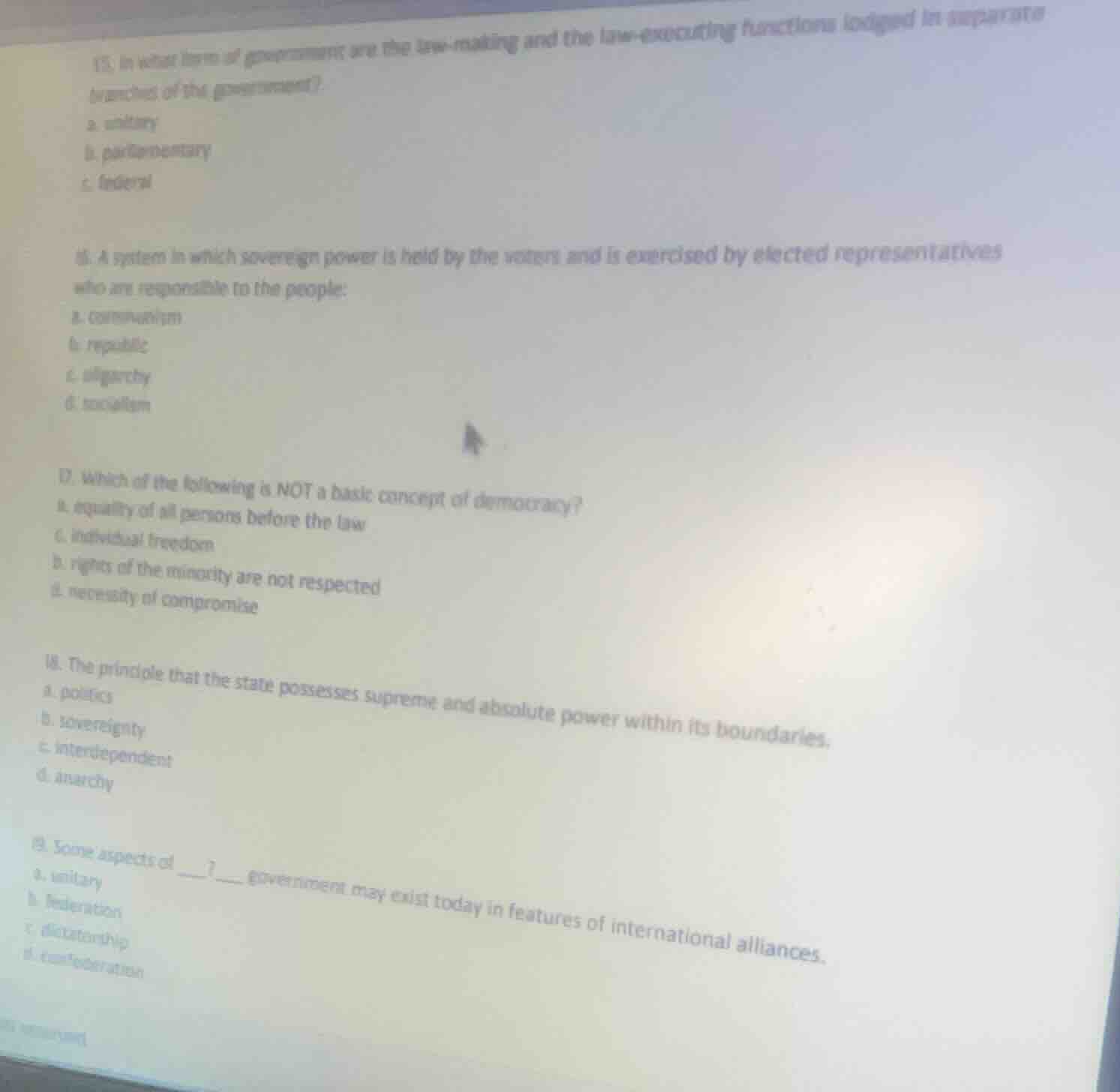 15. in what form of government are the law - making and the law - execu…