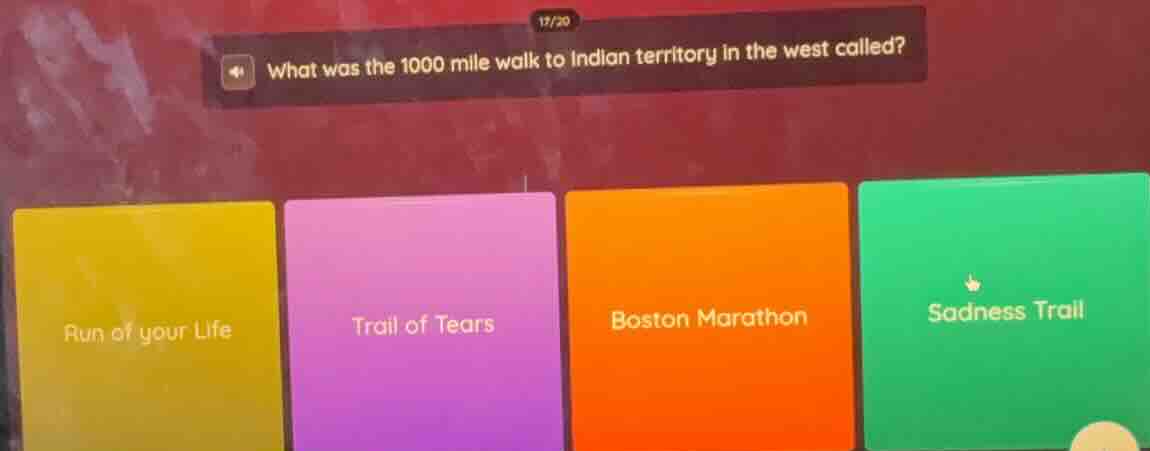 what was the 1000 mile walk to indian territory in the west called? run…