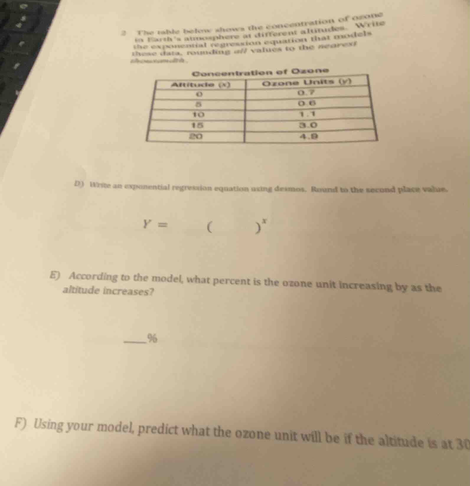 2 the table below shows the concentration of ozone in earths atmosphere…