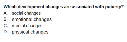 which development changes are associated with puberty? a. social change…