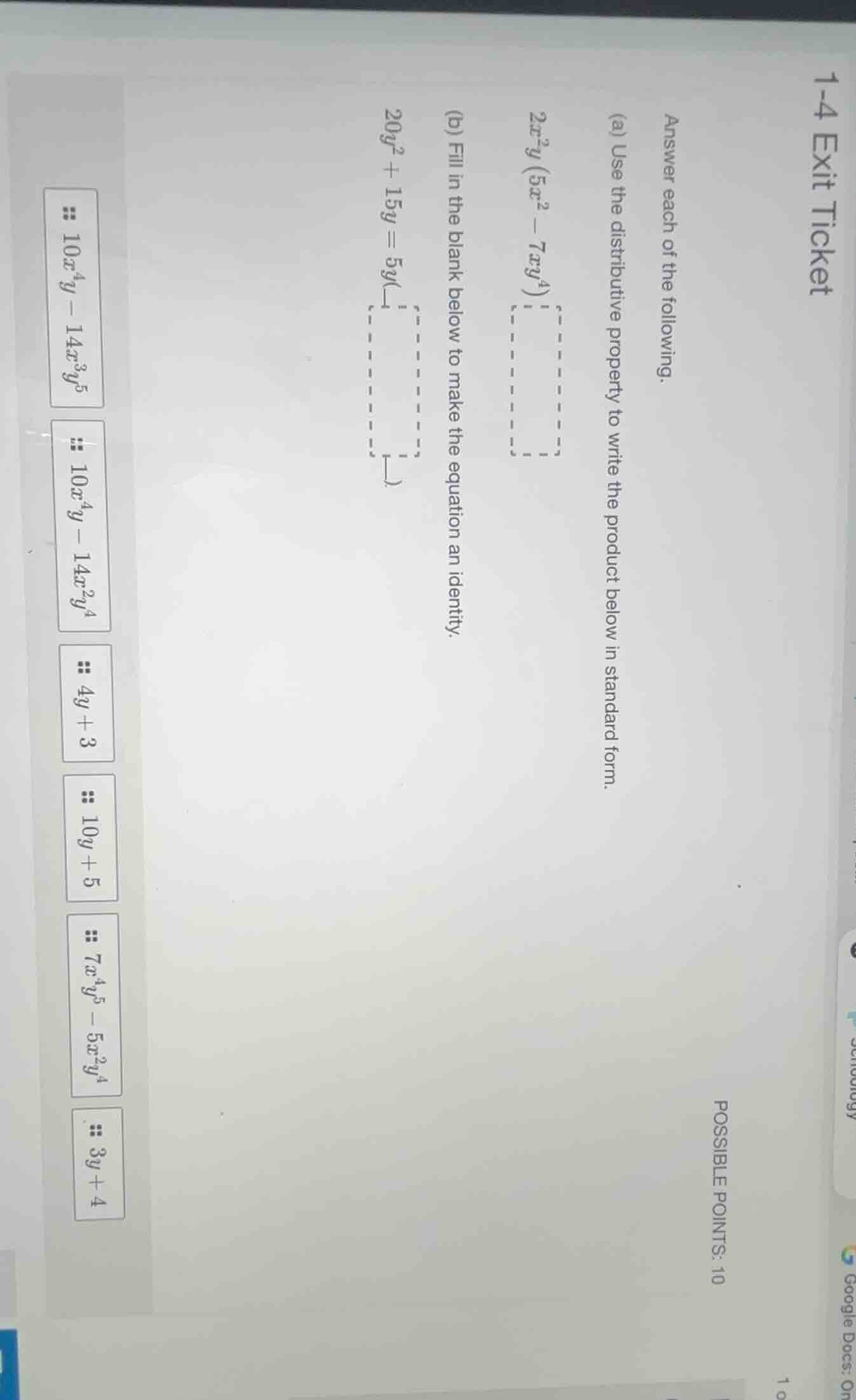 1-4 exit ticket answer each of the following. (a) use the distributive …