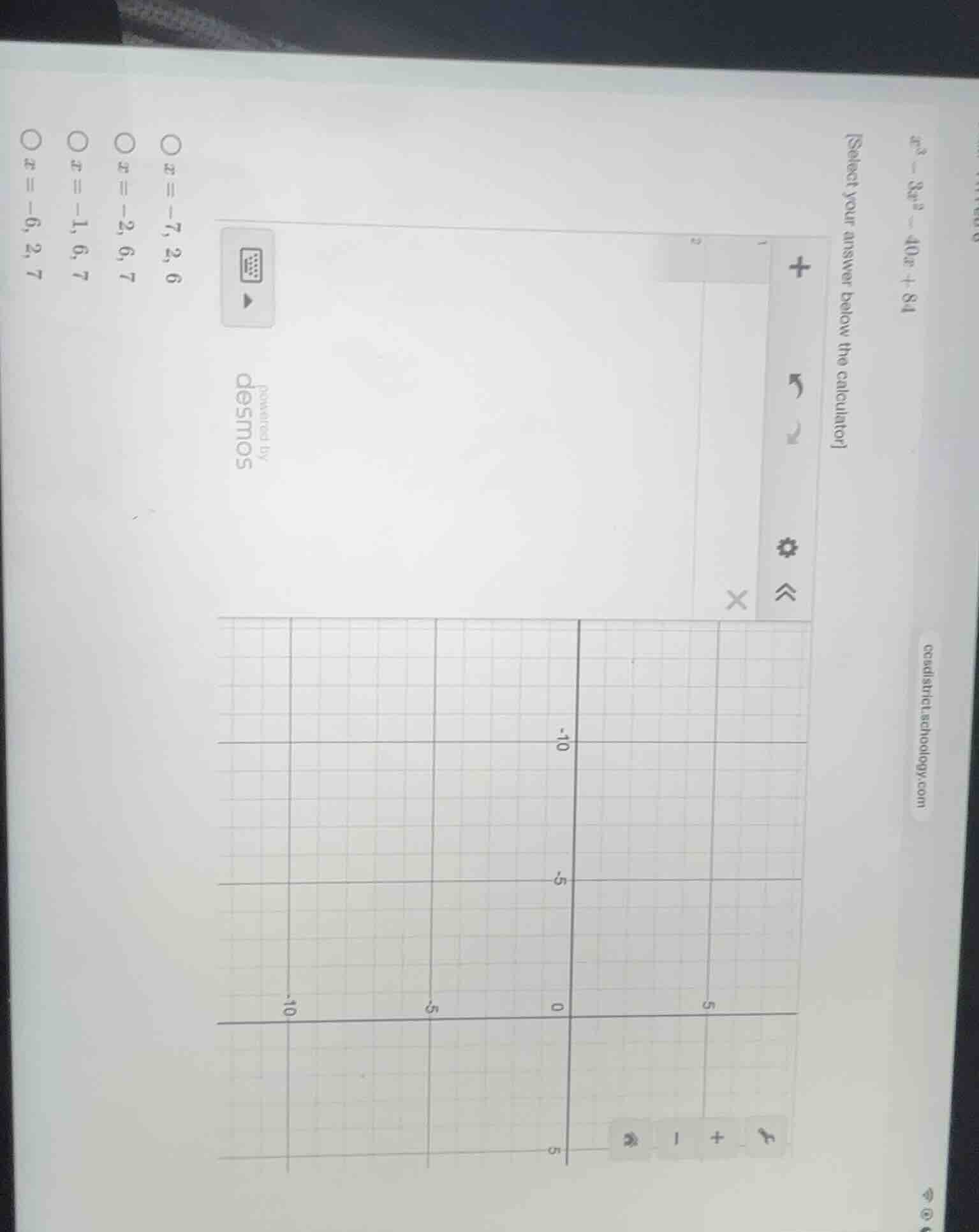 $x^3 - 3x^2 - 40x + 84$ select your answer below the calculator options…