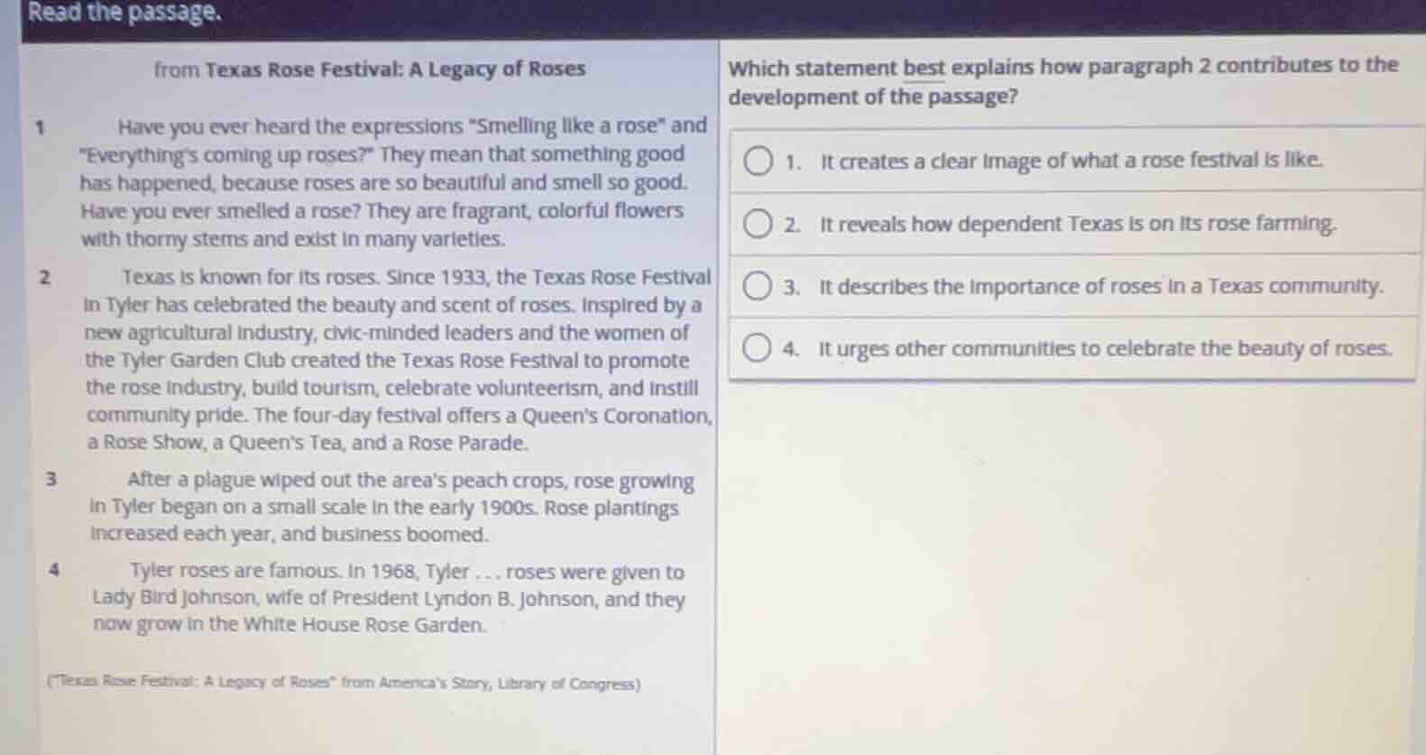 read the passage. from texas rose festival: a legacy of roses 1 have yo…