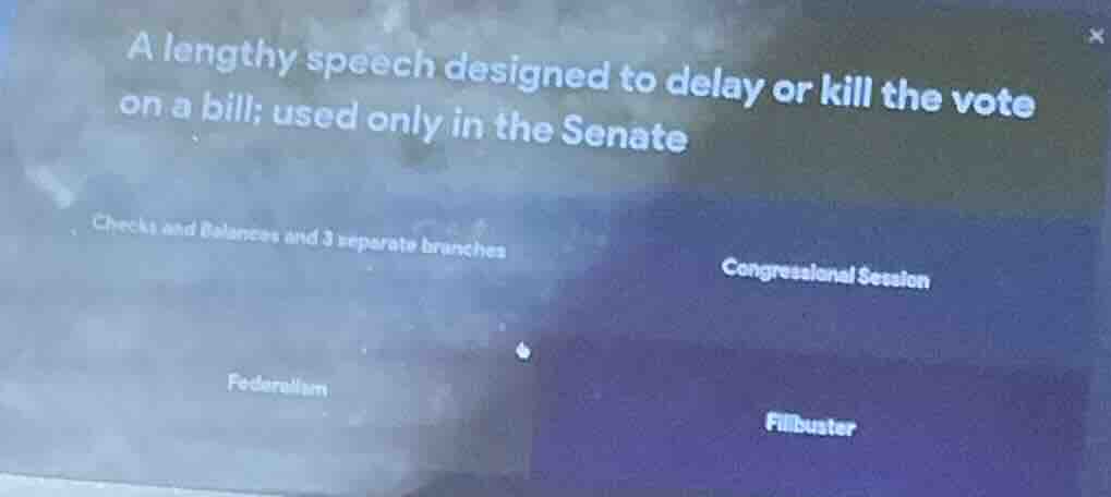 a lengthy speech designed to delay or kill the vote on a bill; used onl…
