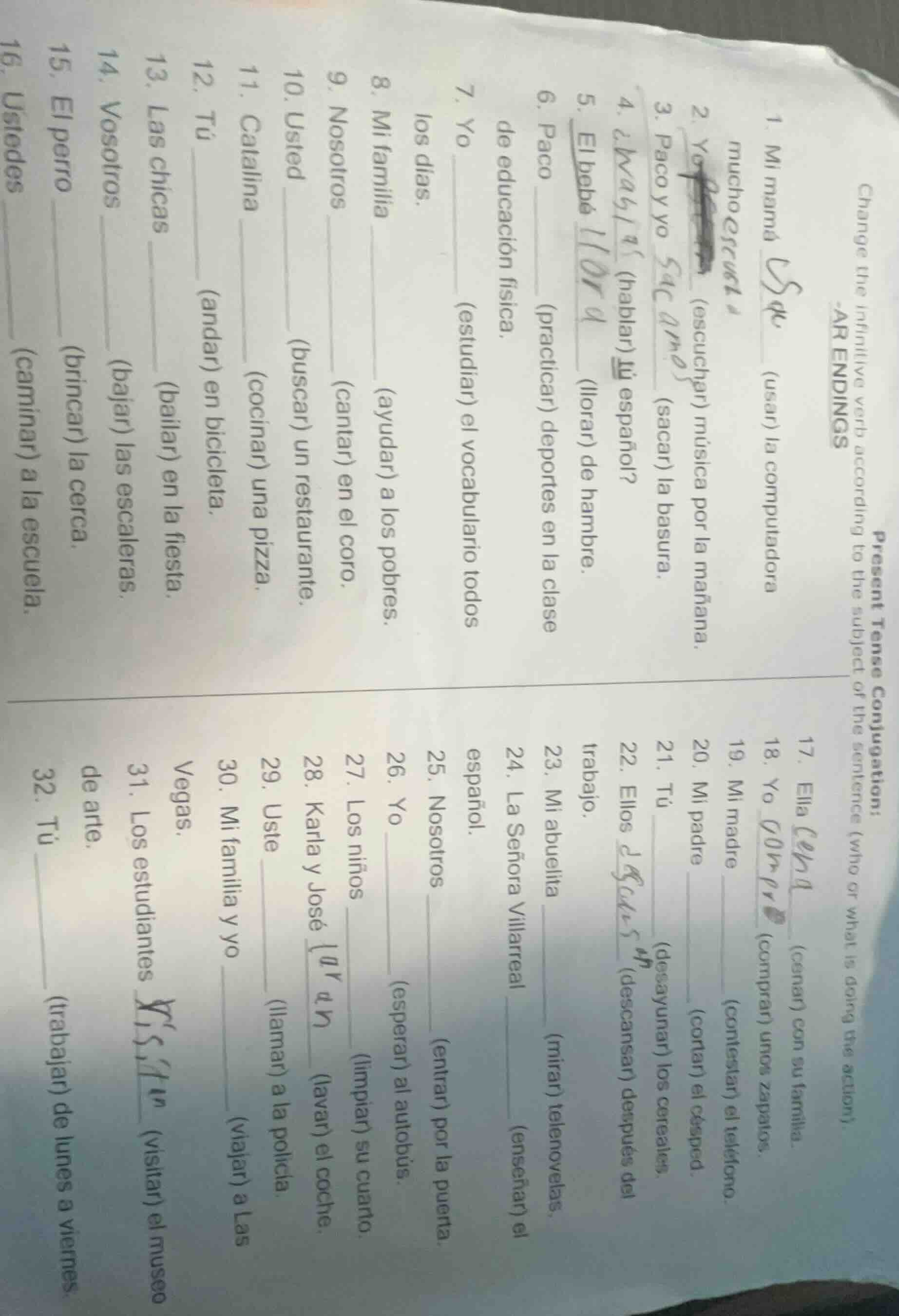 change the infinitive verb according to the subject of the sentence (wh…