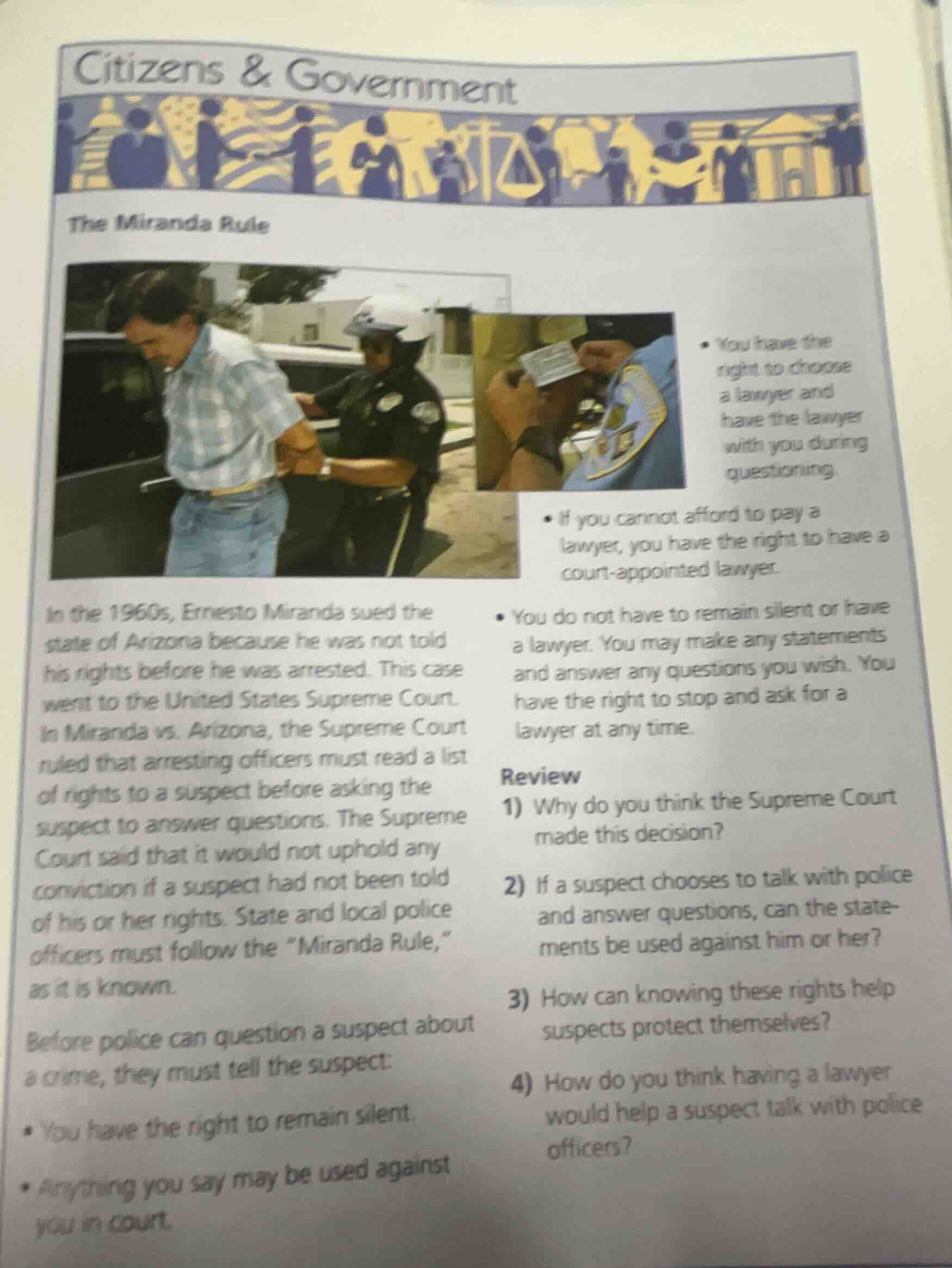 citizens & government the miranda rule in the 1960s, ernesto miranda su…