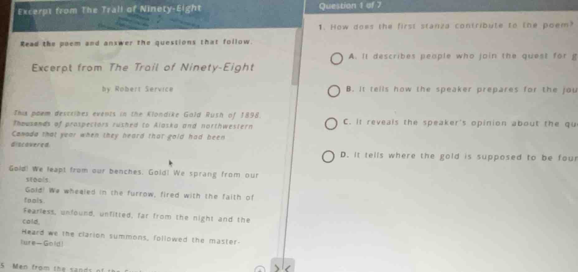 excerpt from the trail of ninety - eight read the poem and answer the q…