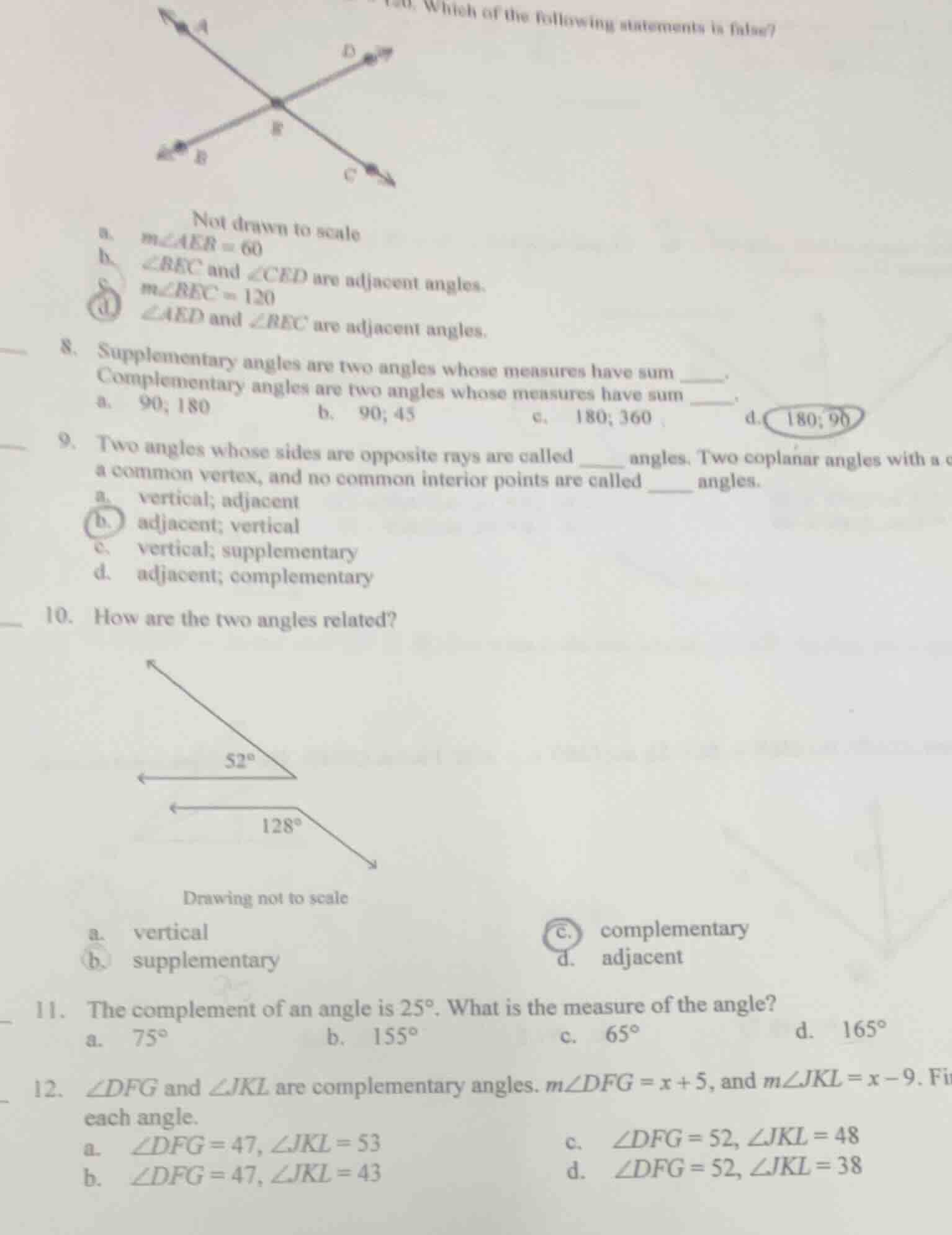 7. which of the following statements is false? not drawn to scale a. ( …