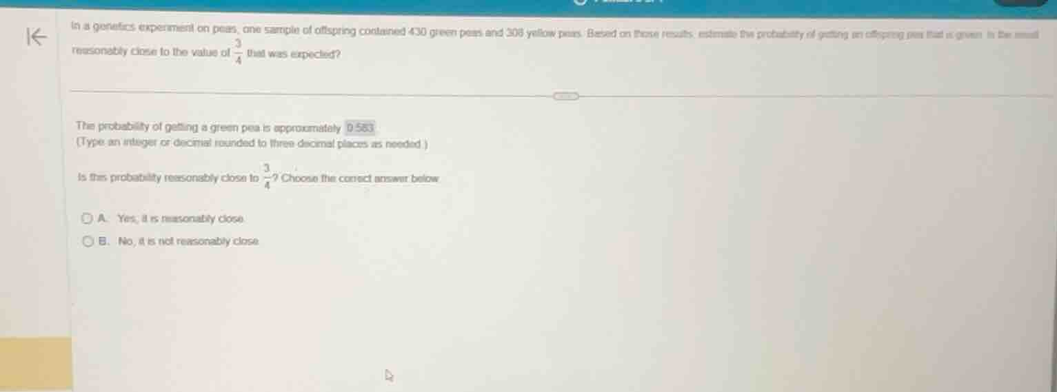 in a genetics experiment on peas, one sample of offspring contained 430…