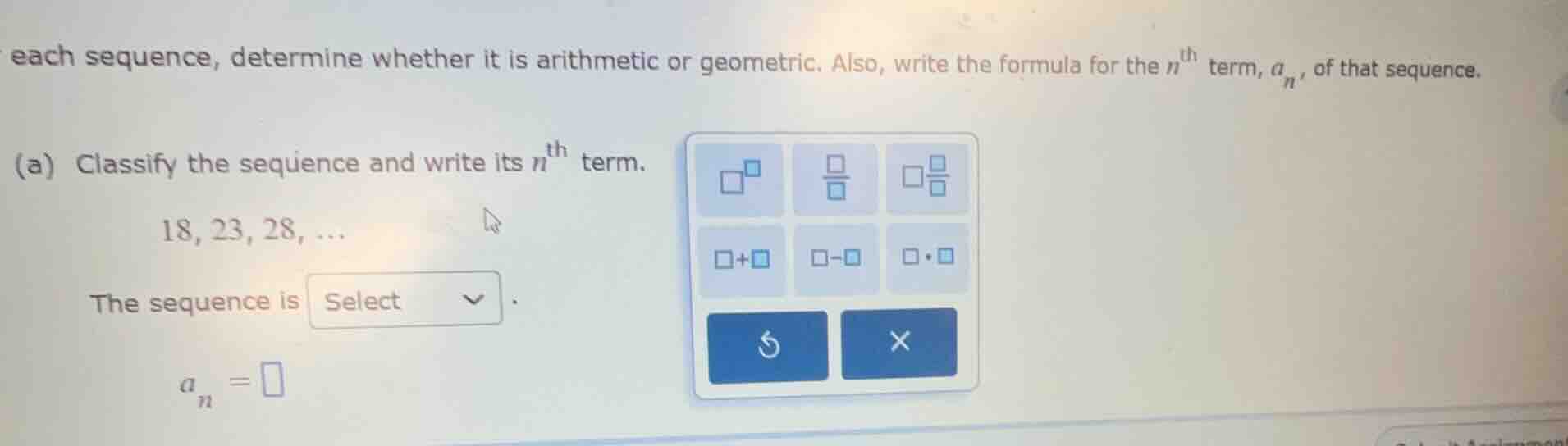 each sequence, determine whether it is arithmetic or geometric. also, w…