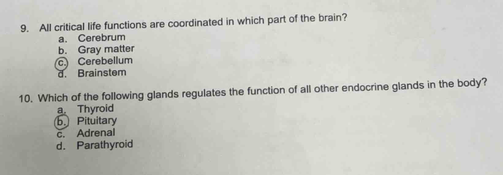 9. all critical life functions are coordinated in which part of the bra…