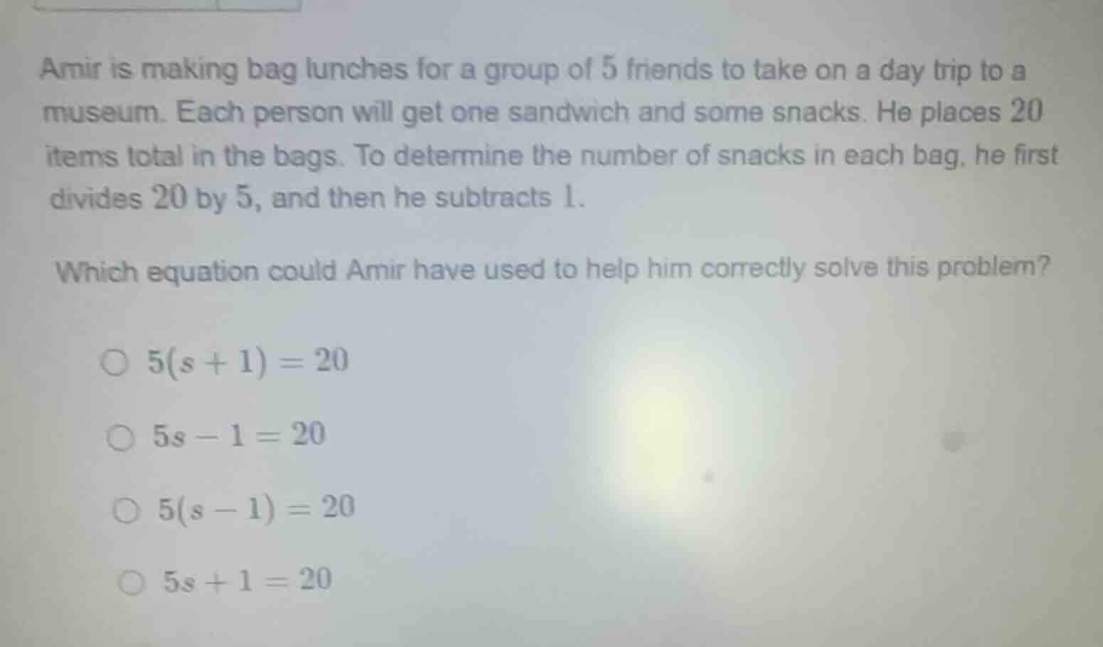 amir is making bag lunches for a group of 5 friends to take on a day tr…