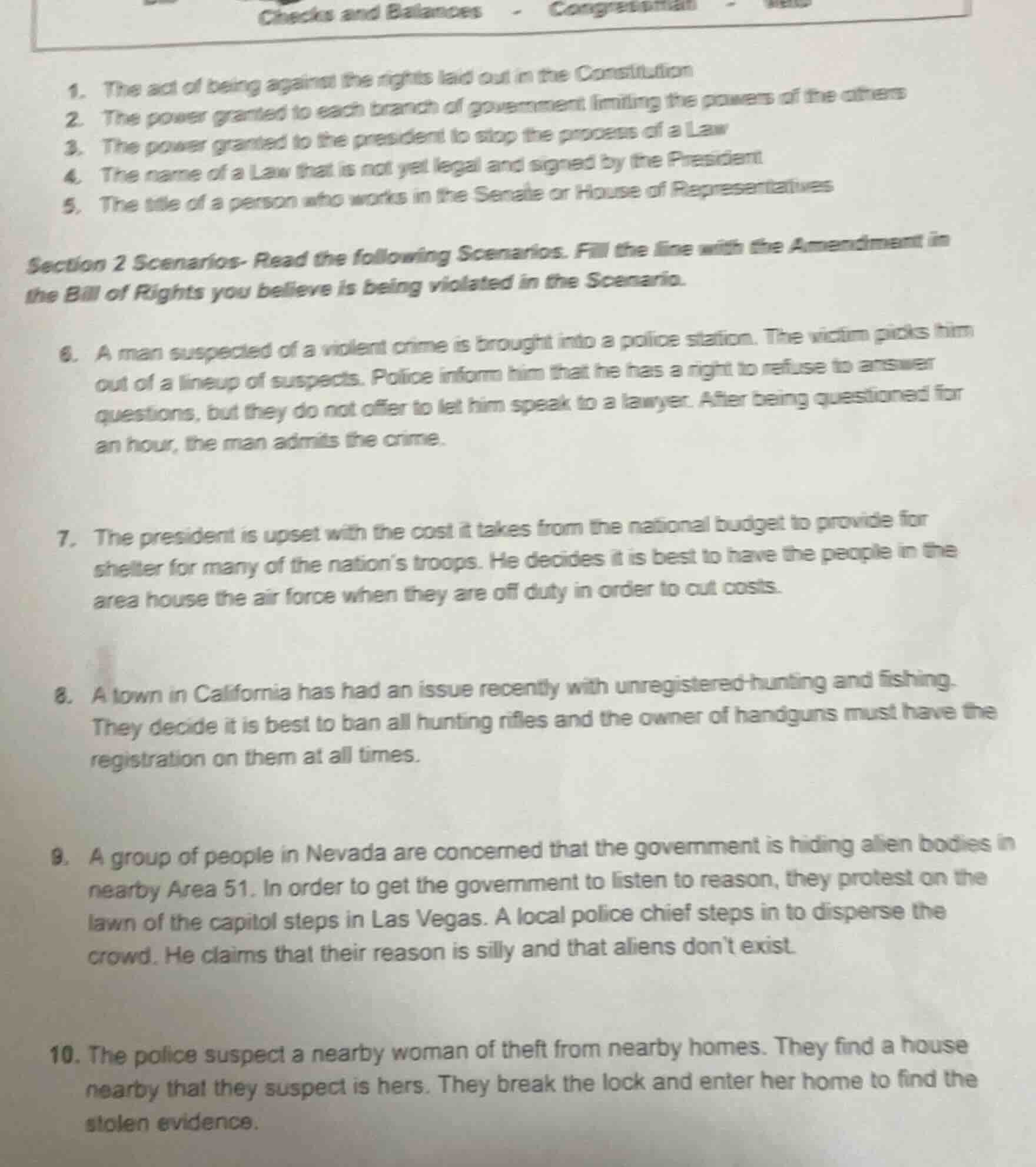 checks and balances - congressman - veto 1. the act of being against th…