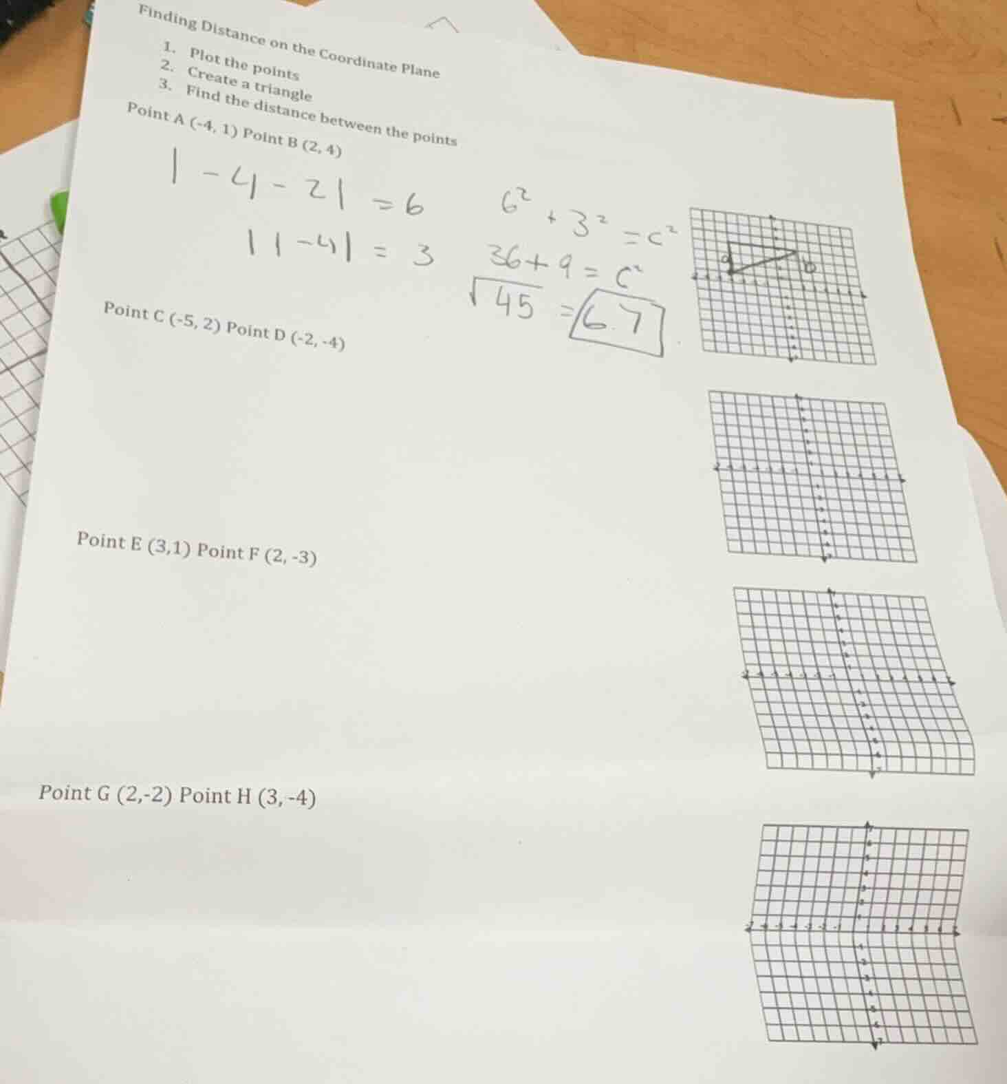 finding distance on the coordinate plane 1. plot the points 2. create a…