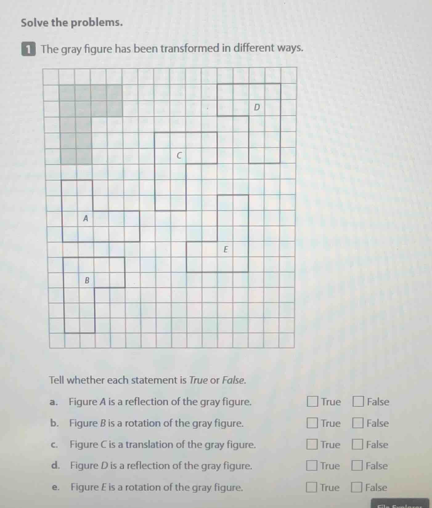solve the problems. 1 the gray figure has been transformed in different…