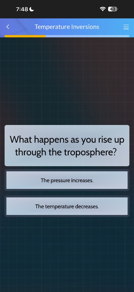 what happens as you rise up through the troposphere? the pressure incre…