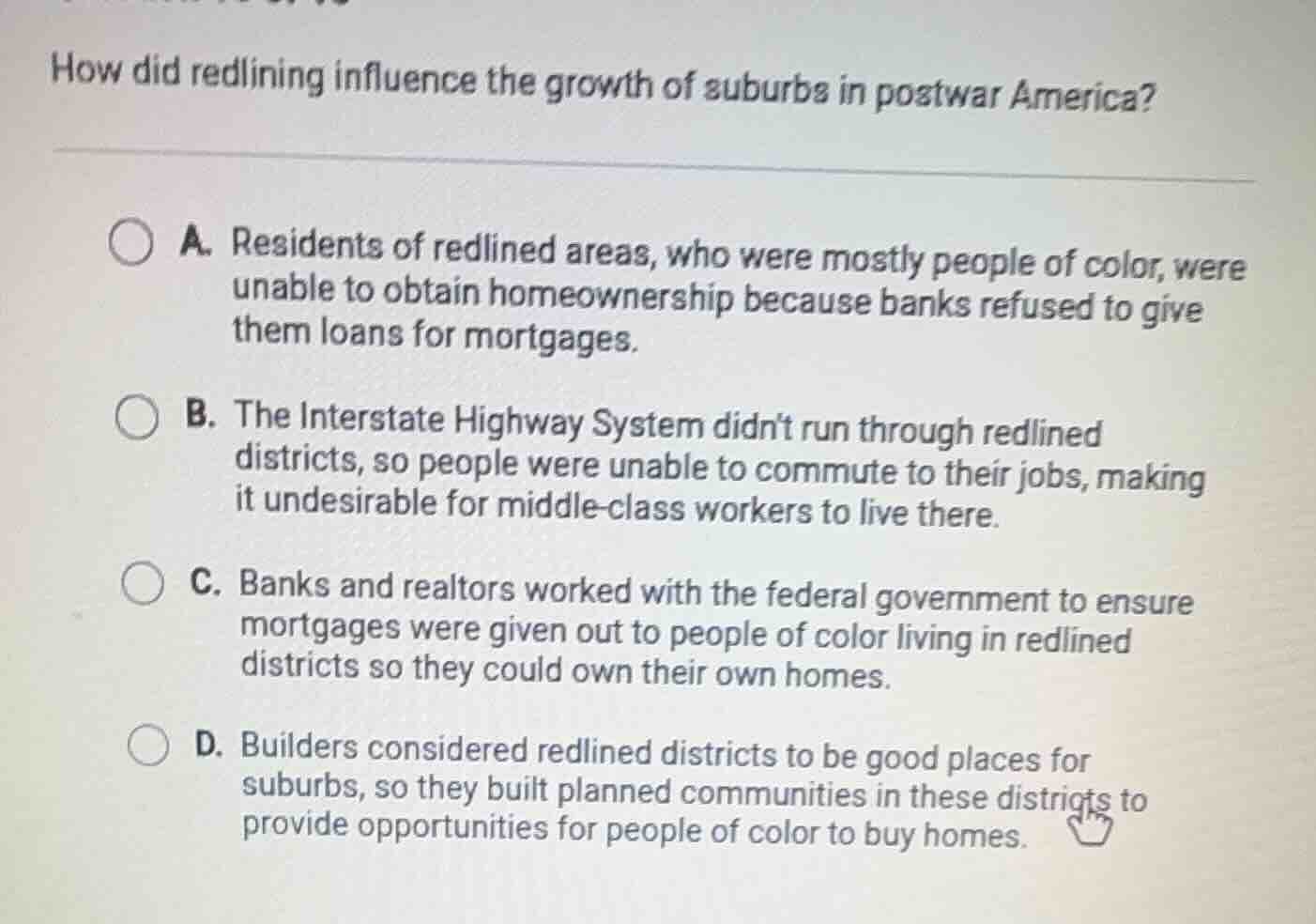 how did redlining influence the growth of suburbs in postwar america? a…