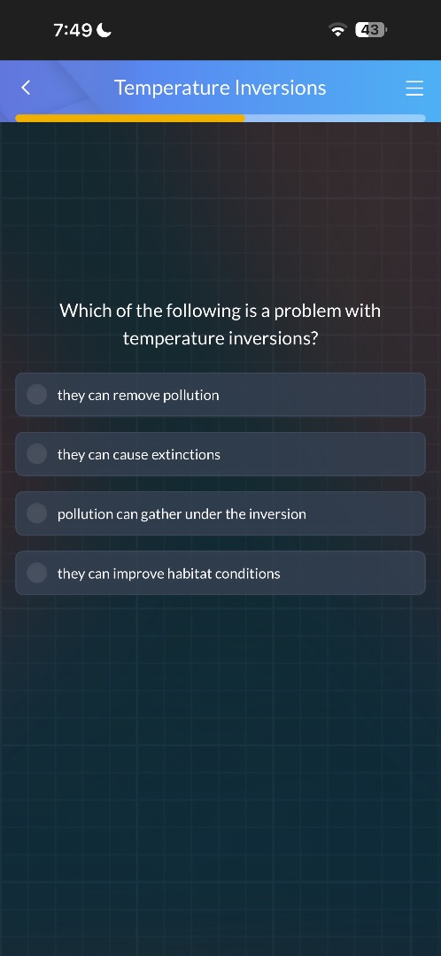which of the following is a problem with temperature inversions? they c…