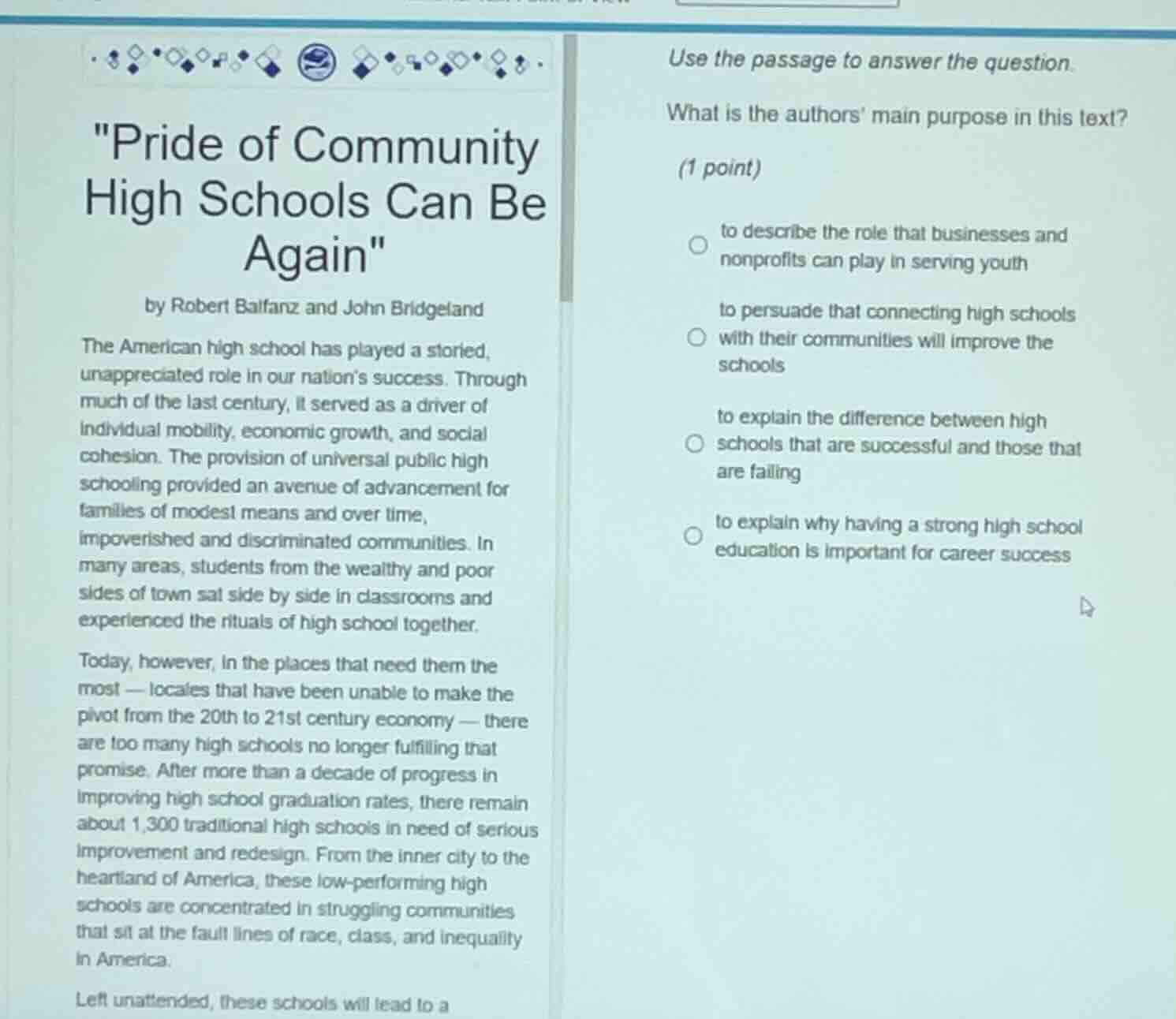 use the passage to answer the question. what is the authors’ main purpo…