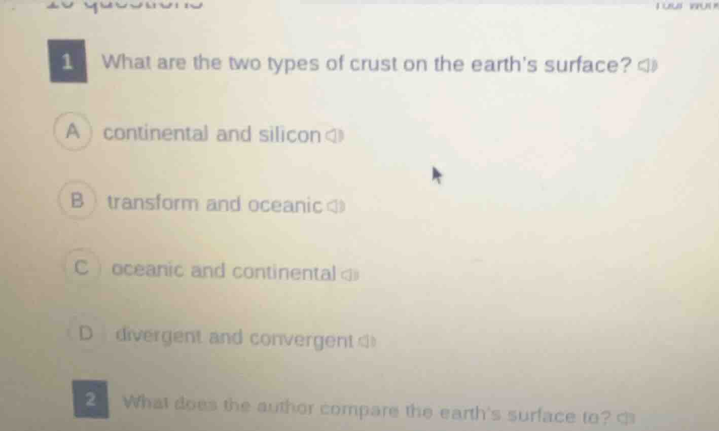 1 what are the two types of crust on the earths surface? a continental …