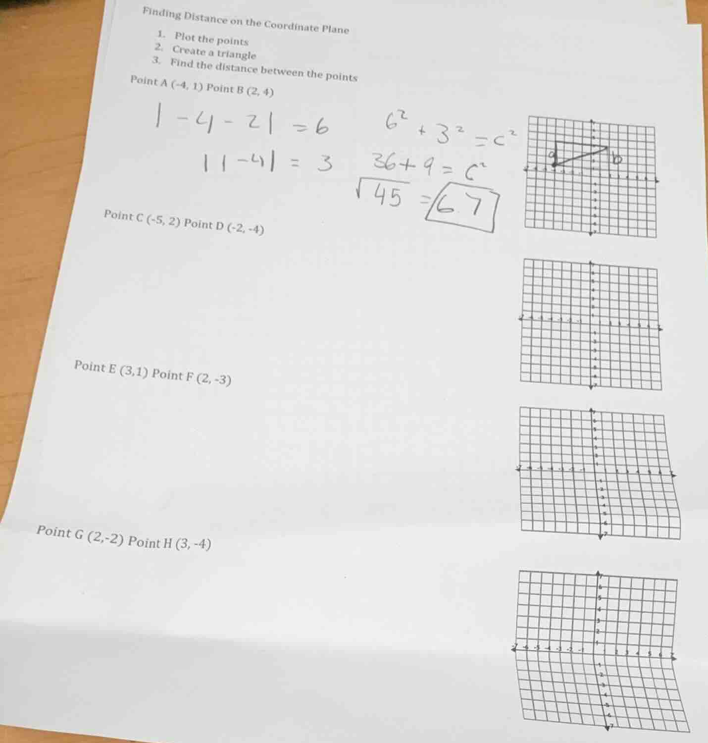 finding distance on the coordinate plane 1. plot the points 2. create a…