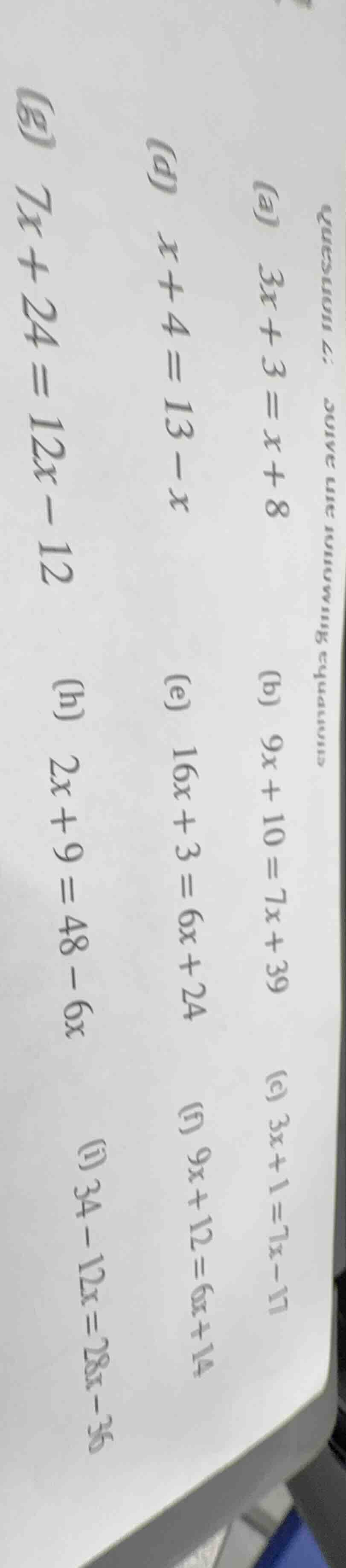question 6: solve the following equations (a) ( 3x + 3 = x + 8 ) (b) ( …