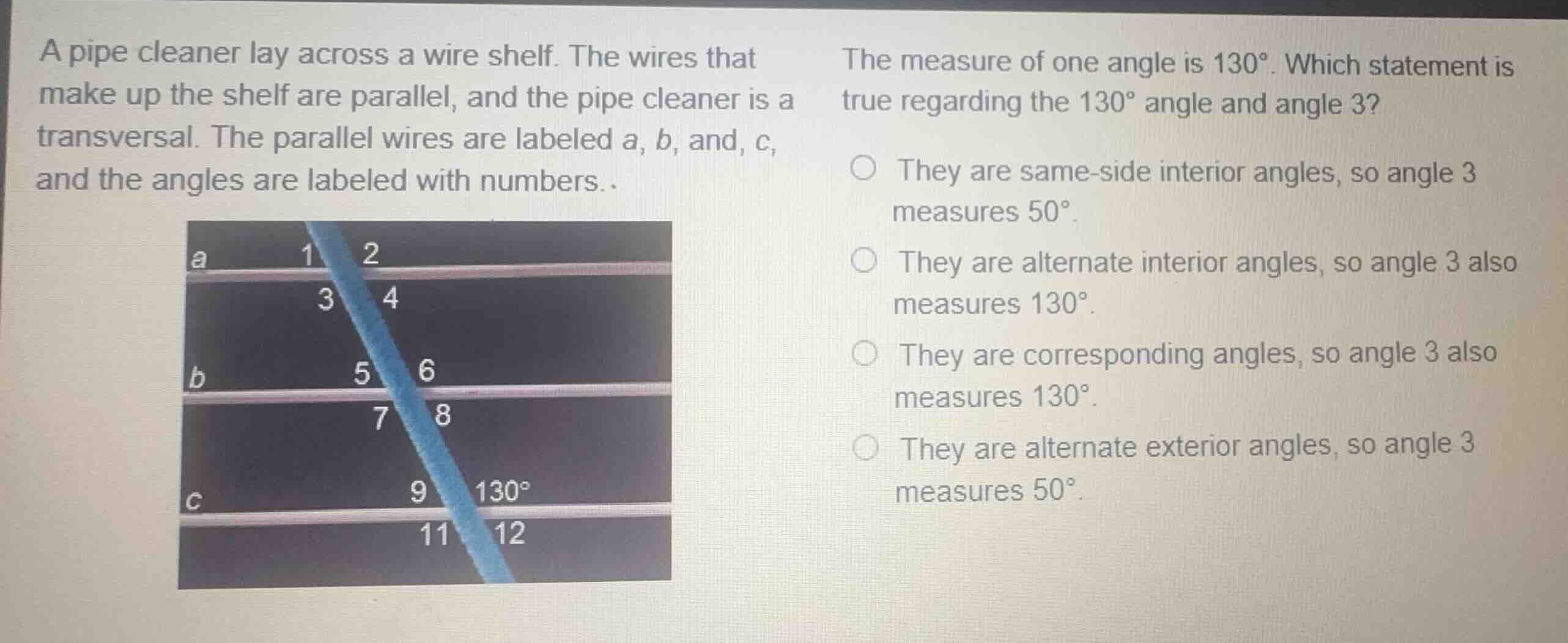 a pipe cleaner lay across a wire shelf. the wires that make up the shel…