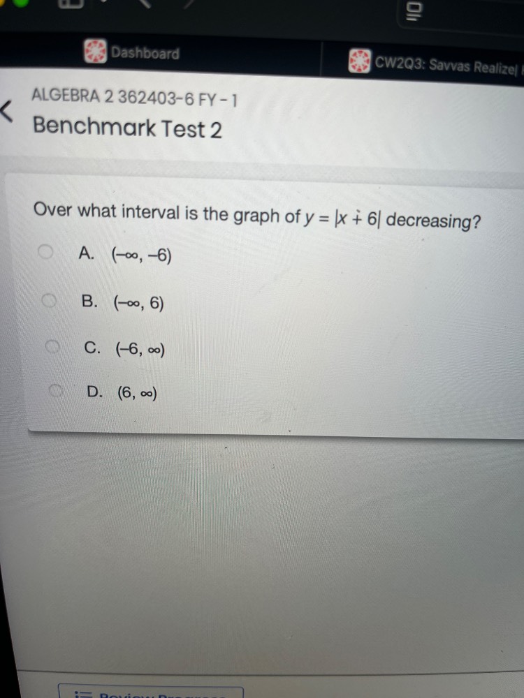 over what interval is the graph of $y = |x + 6|$ decreasing? a. $(-inft…