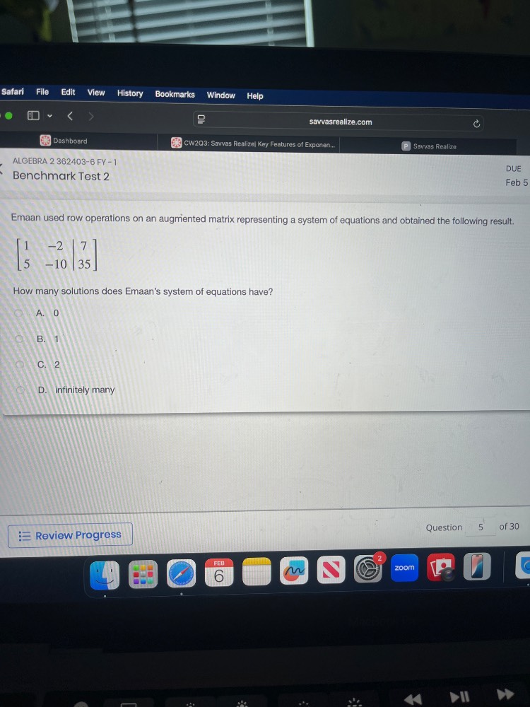 emaan used row operations on an augmented matrix representing a system …