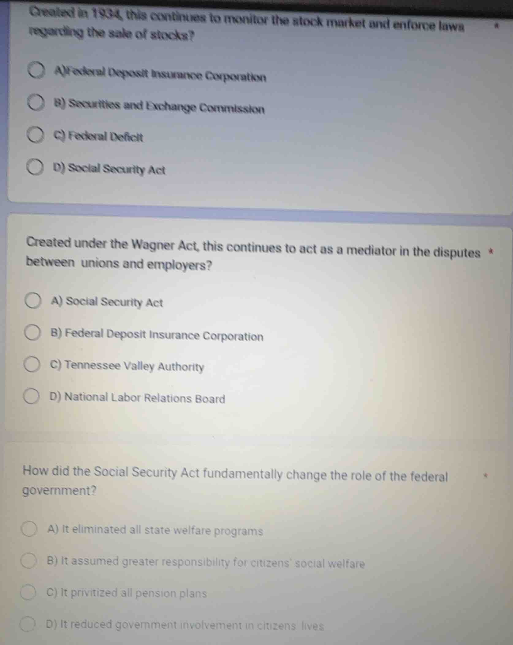 created in 1934, this continues to monitor the stock market and enforce…