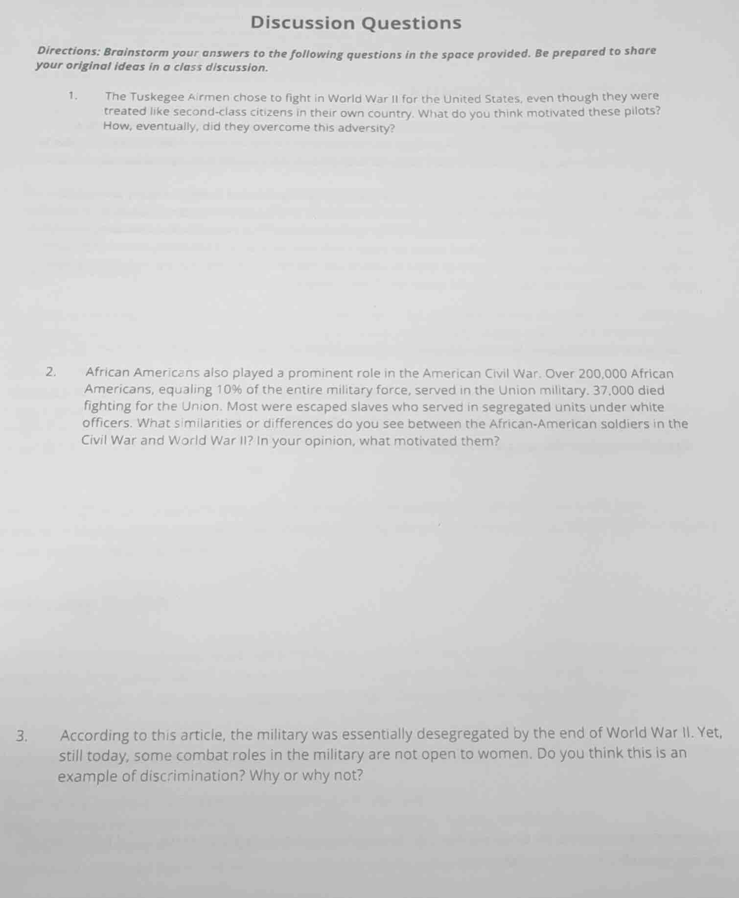 discussion questions directions: brainstorm your answers to the followi…