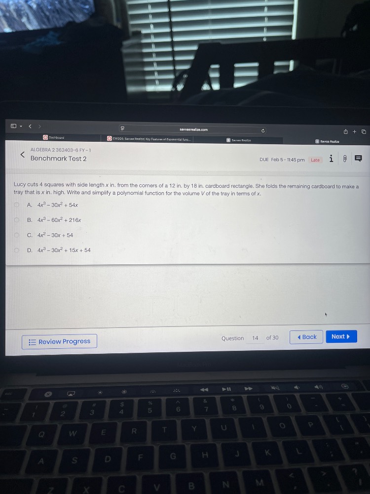 algebra 2 2b2403 - 6 fy - 1 benchmark test 2 due feb 5 - 1:45 pm late l…