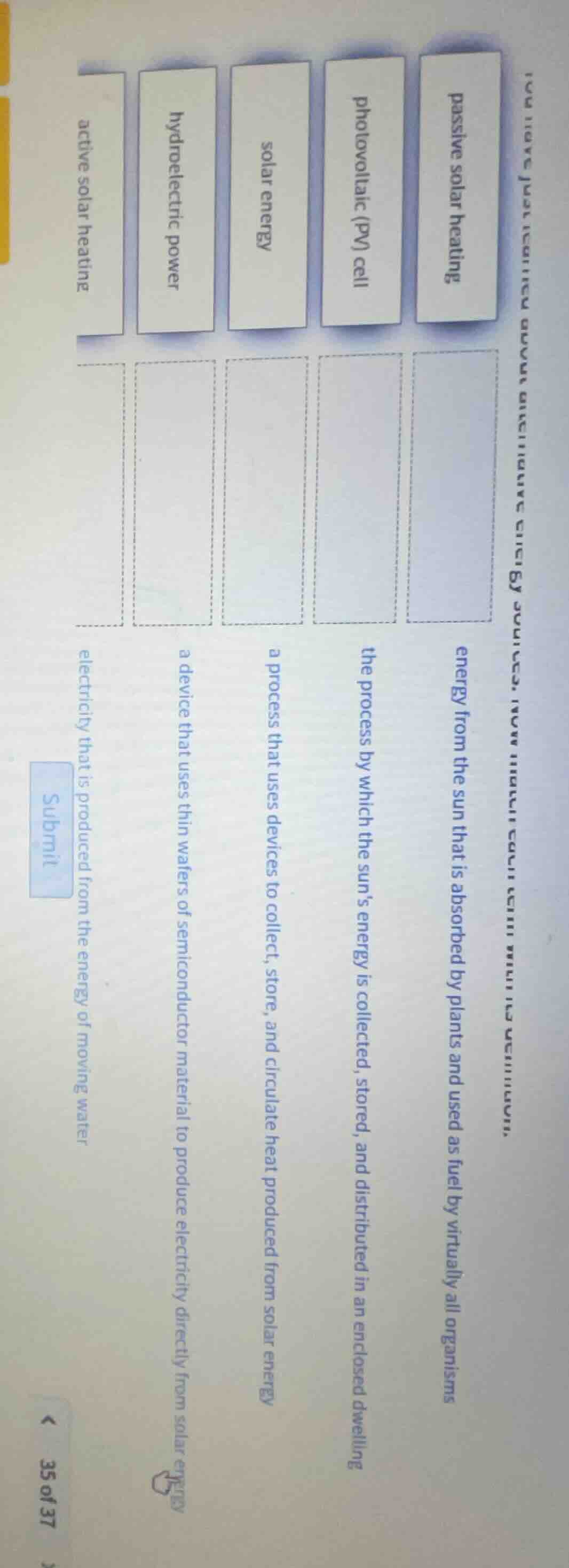 you have just learned about alternative energy sources. now match each …